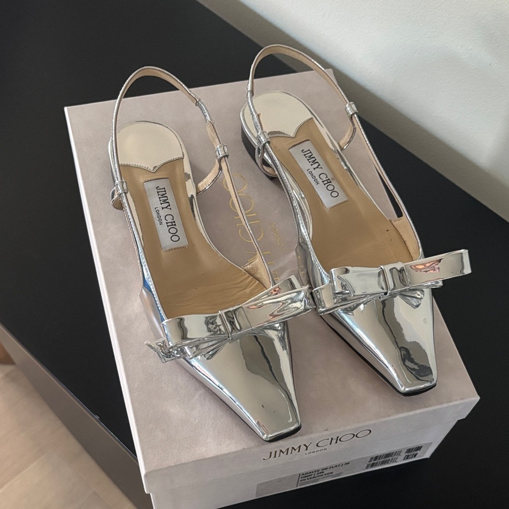 Jimmy Choo Metallic Silver Bow Heels
